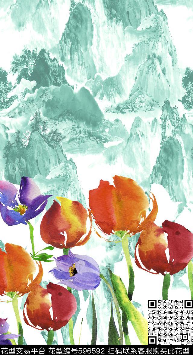 中国风手绘油画定位印花数码印花华亿平台下载（图片编号: 596592） - 瓦栏（Walan）