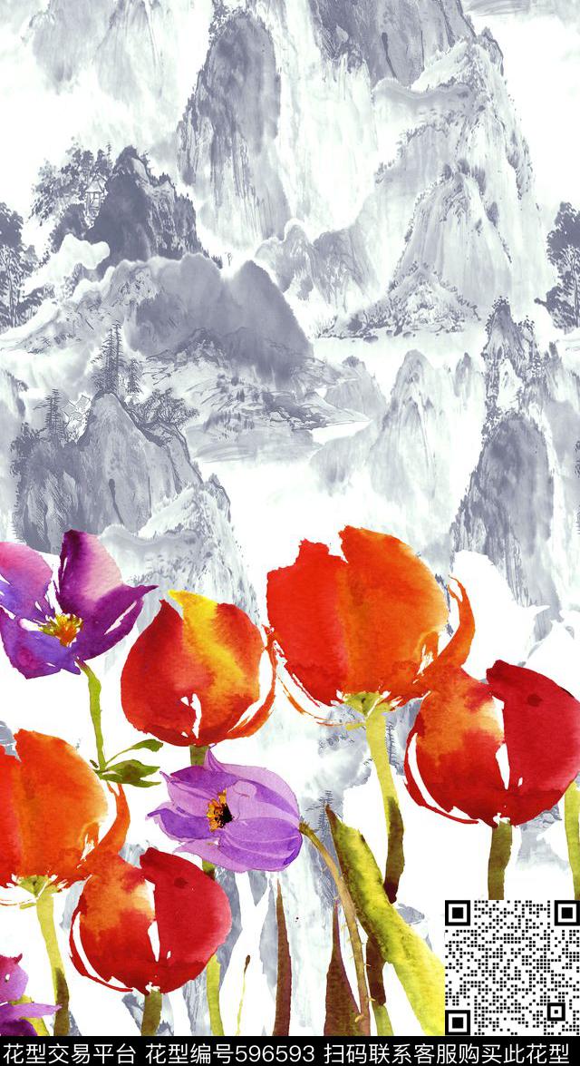 中国风手绘油画定位印花数码印花华亿平台下载（图片编号: 596593） - 瓦栏（Walan）