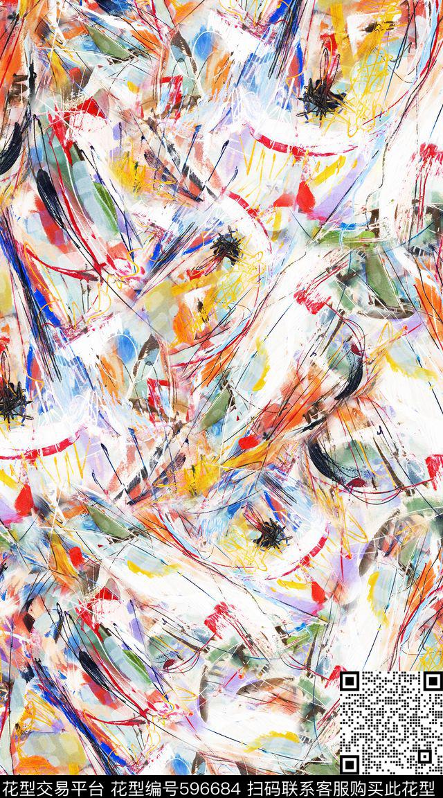 创意涂鸦抽象数码印花华亿平台下载（图片编号: 596684） - 瓦栏（Walan）