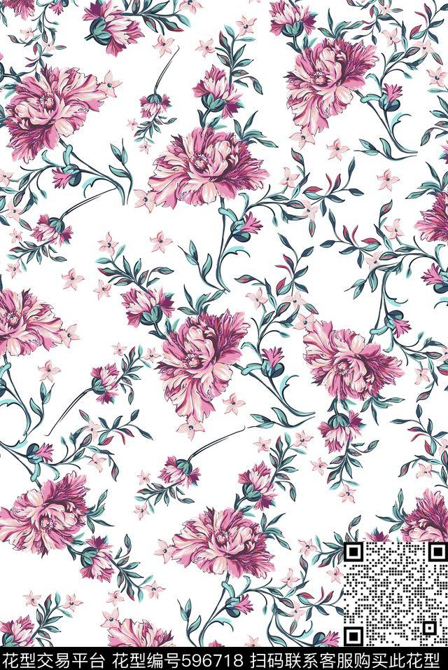 满版花卉大花花朵传统印花华亿平台下载（图片编号: 596718） - 瓦栏（Walan）