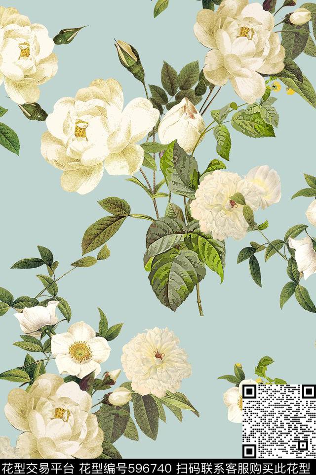 沙发布（花卉）欧式宫廷风山茶花数码印花华亿平台下载（图片编号: 596740） - 瓦栏（Walan）