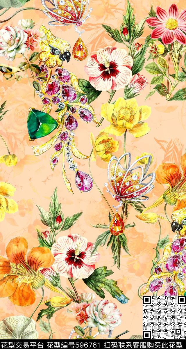 珠宝手绘花卉花卉数码印花华亿平台下载（图片编号: 596761） - 瓦栏（Walan）
