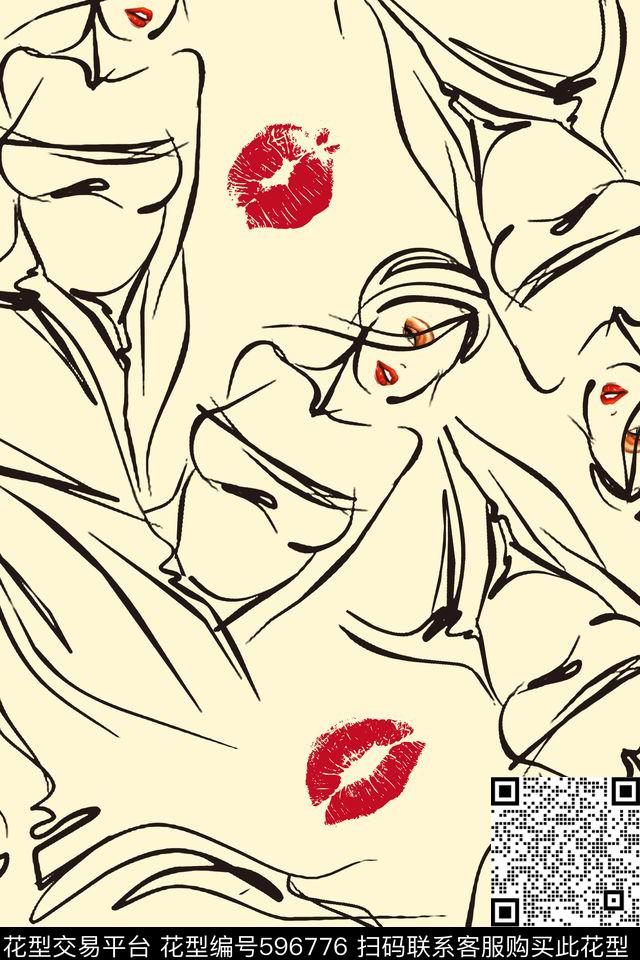 线条美女嘴唇传统印花华亿平台下载（图片编号: 596776） - 瓦栏（Walan）