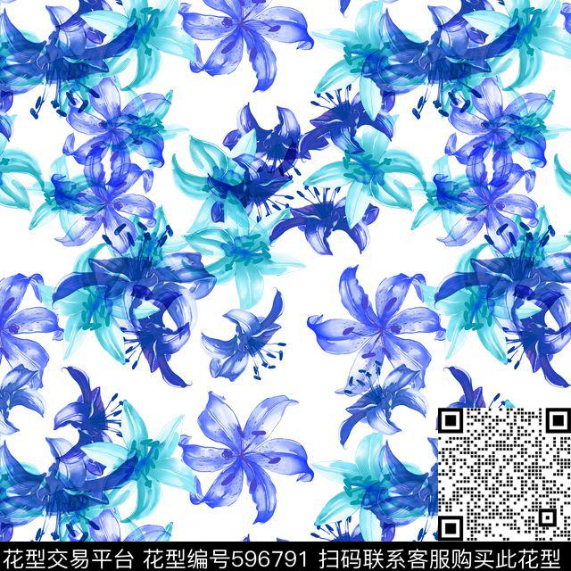 百合花朵花卉数码印花华亿平台下载（图片编号: 596791） - 瓦栏（Walan）
