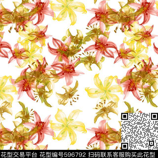 百合花朵花卉数码印花华亿平台下载（图片编号: 596792） - 瓦栏（Walan）