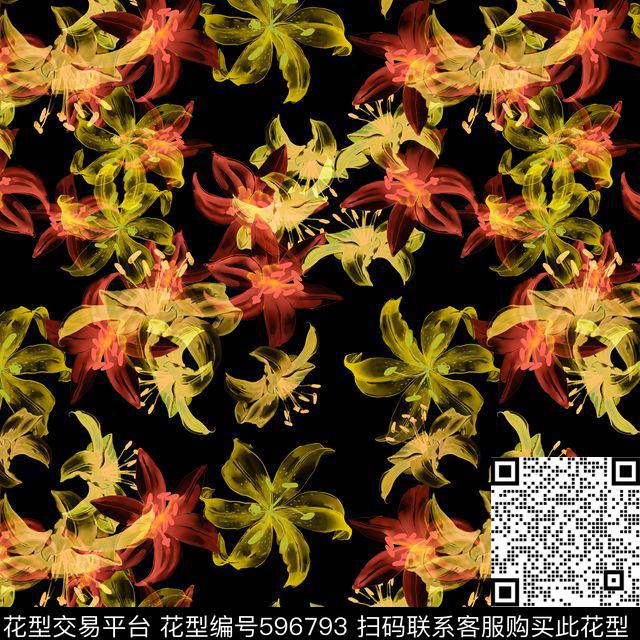 百合花朵花卉数码印花华亿平台下载（图片编号: 596793） - 瓦栏（Walan）