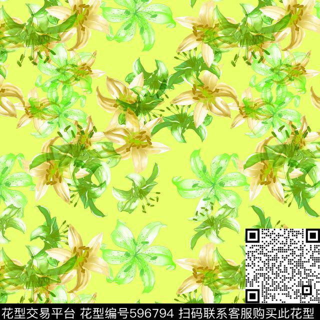 百合花朵花卉数码印花华亿平台下载（图片编号: 596794） - 瓦栏（Walan）