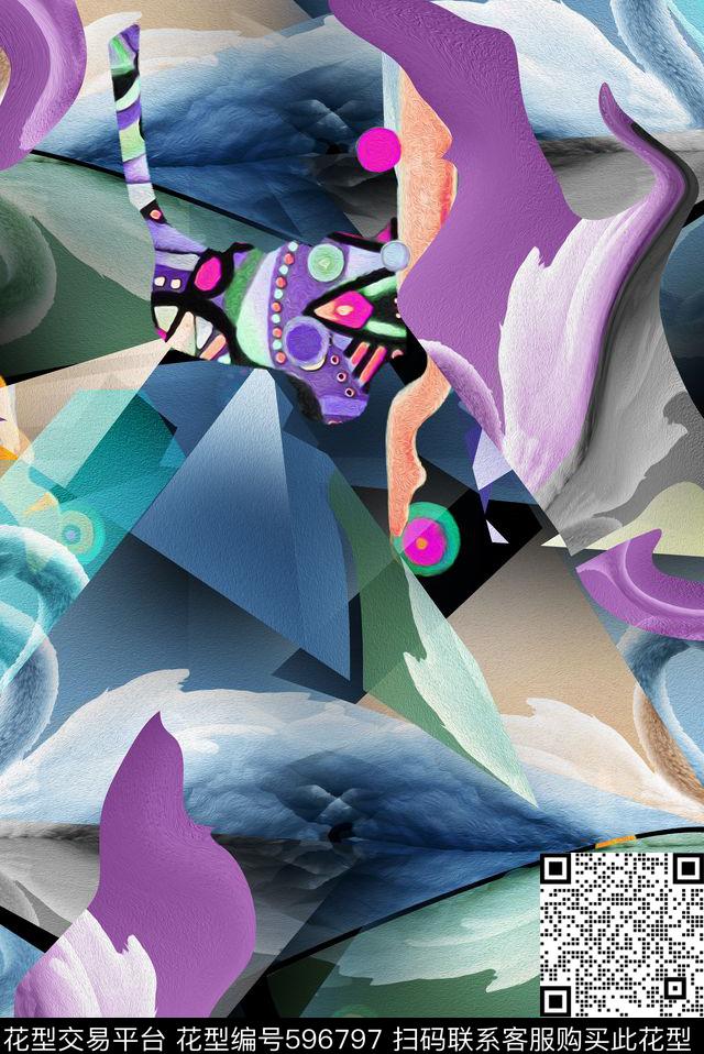 方格色块不规则几何数码印花华亿平台下载（图片编号: 596797） - 瓦栏（Walan）