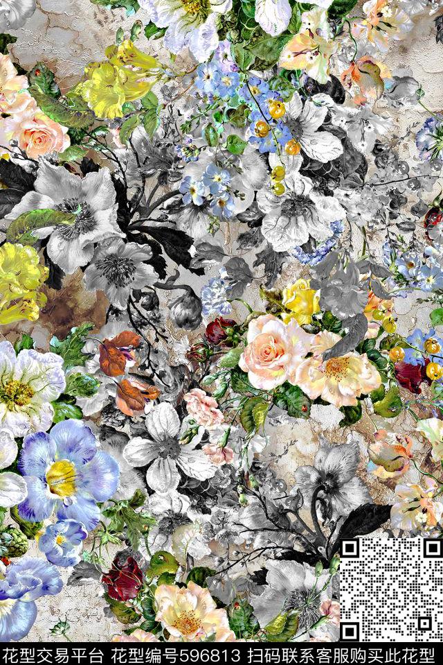 趣味油画花卉花卉数码印花华亿平台下载（图片编号: 596813） - 瓦栏（Walan）