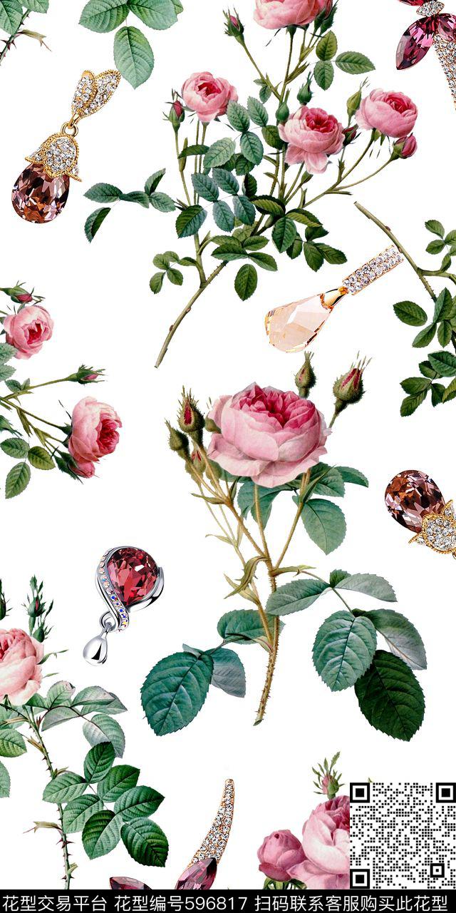 浪漫潮流花卉珠宝数码印花华亿平台下载（图片编号: 596817） - 瓦栏（Walan）