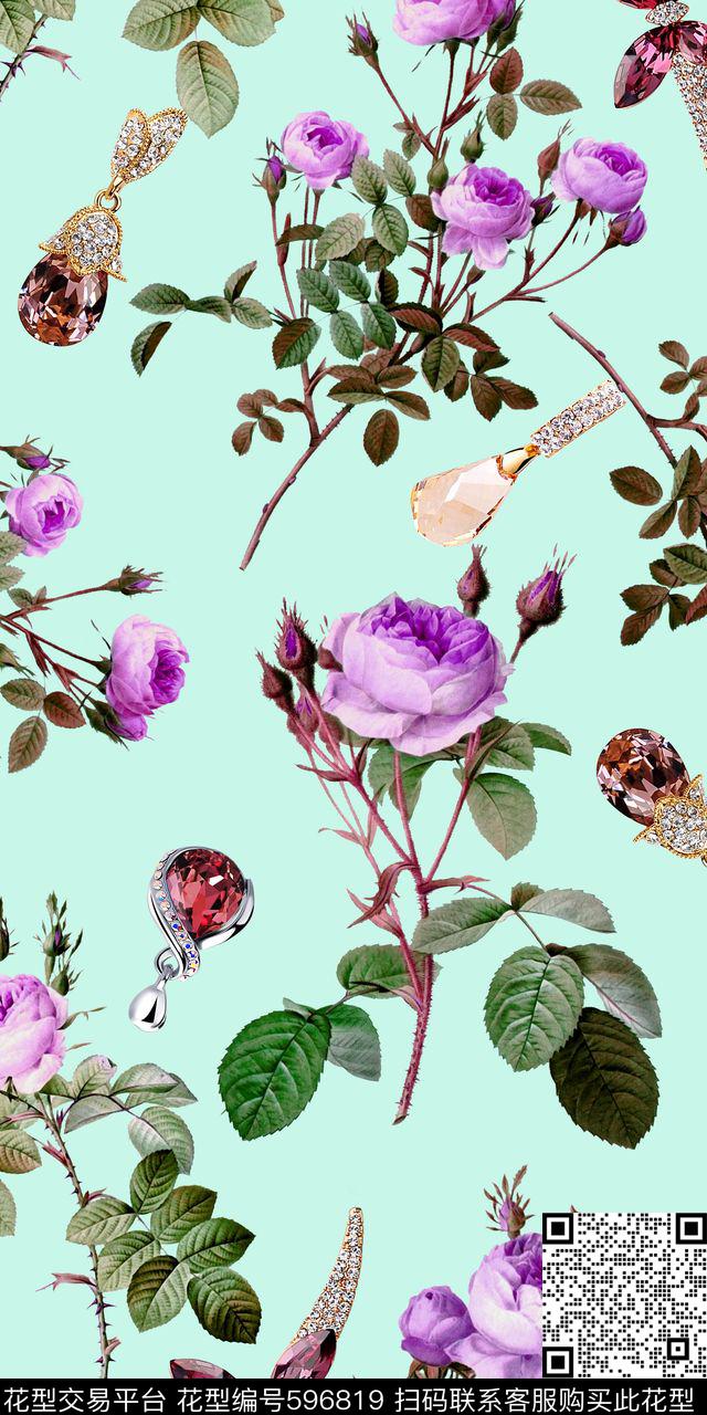 浪漫潮流花卉珠宝数码印花华亿平台下载（图片编号: 596819） - 瓦栏（Walan）