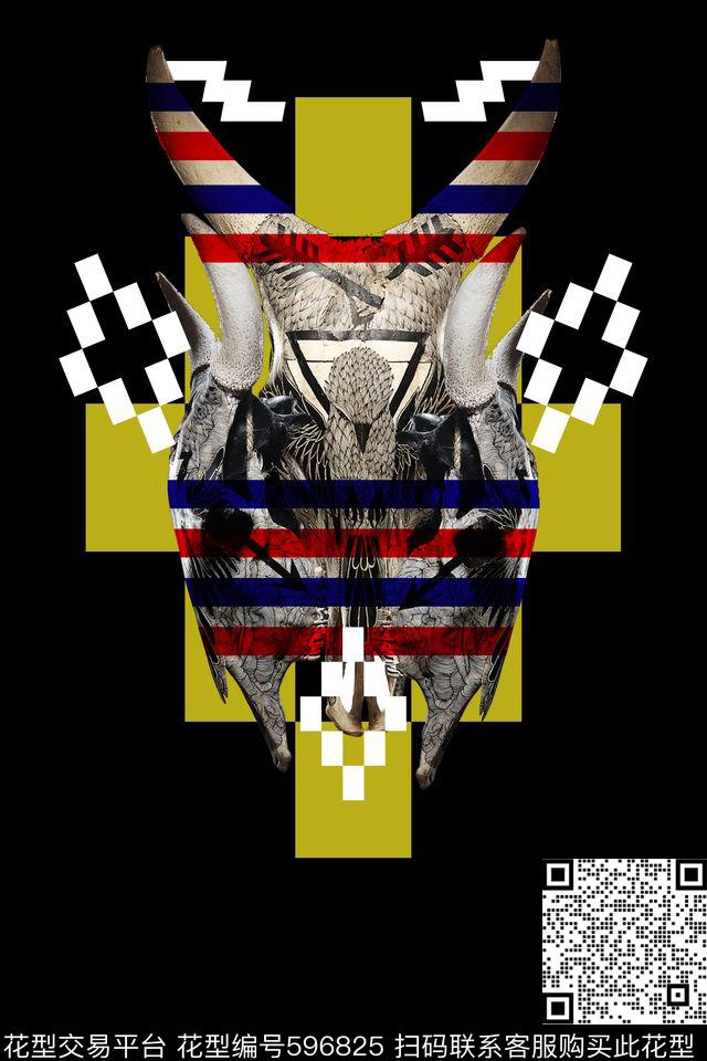 和平鸽羊角条纹数码印花华亿平台下载（图片编号: 596825） - 瓦栏（Walan）