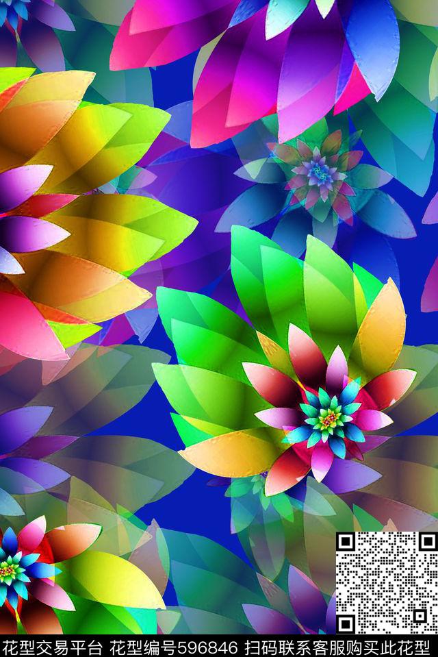 时尚彩色羽毛数码印花华亿平台下载（图片编号: 596846） - 瓦栏（Walan）