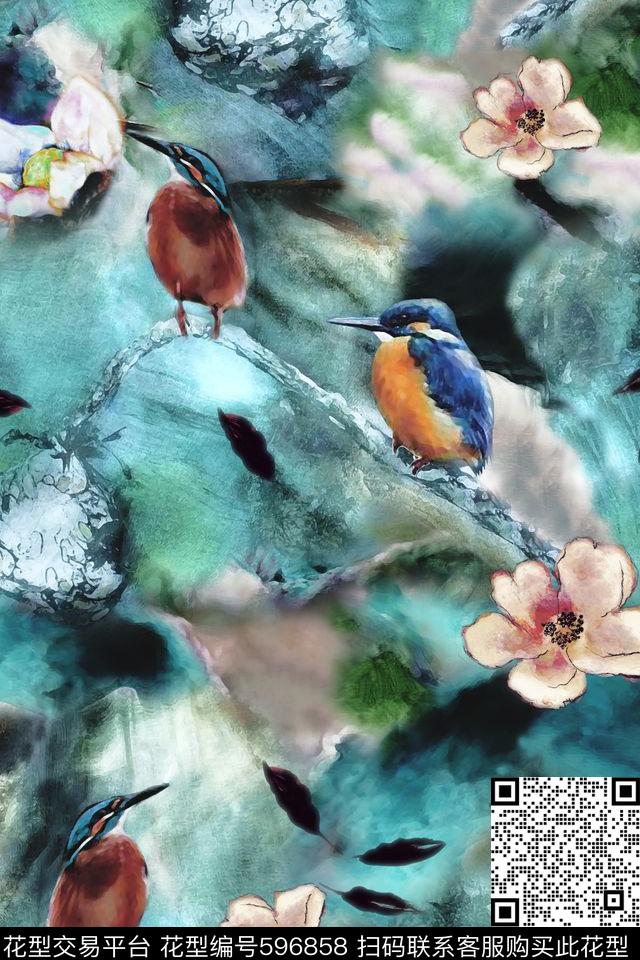 油画效果肌理鸟数码印花华亿平台下载（图片编号: 596858） - 瓦栏（Walan）