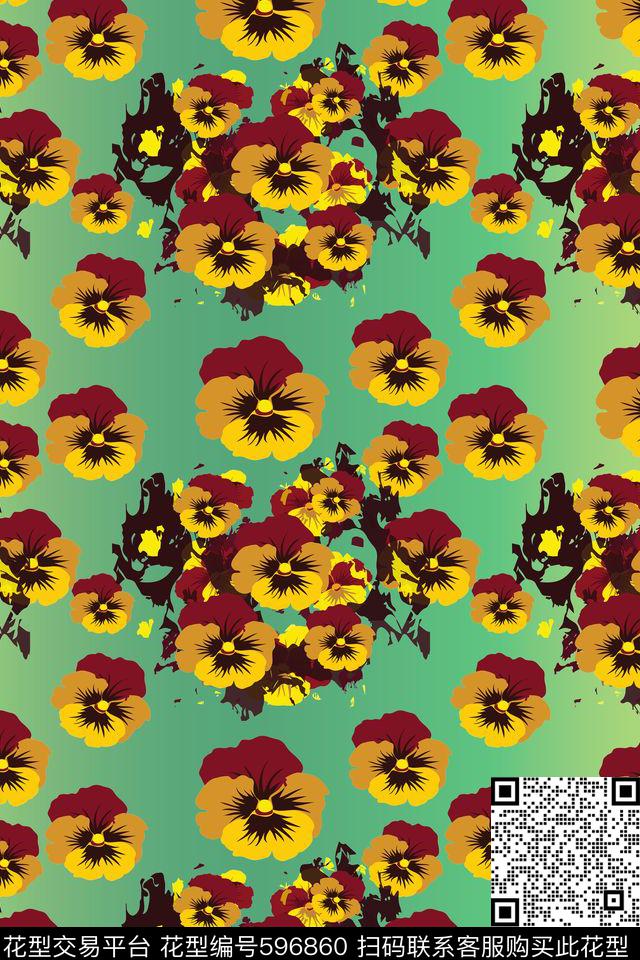 小清新三色堇花朵传统印花华亿平台下载（图片编号: 596860） - 瓦栏（Walan）