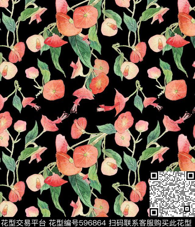 小碎花花朵花卉数码印花华亿平台下载（图片编号: 596864） - 瓦栏（Walan）