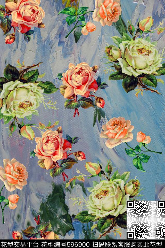 EDS-底纹花卉玫瑰花朵数码印花华亿平台下载（图片编号: 596900） - 瓦栏（Walan）