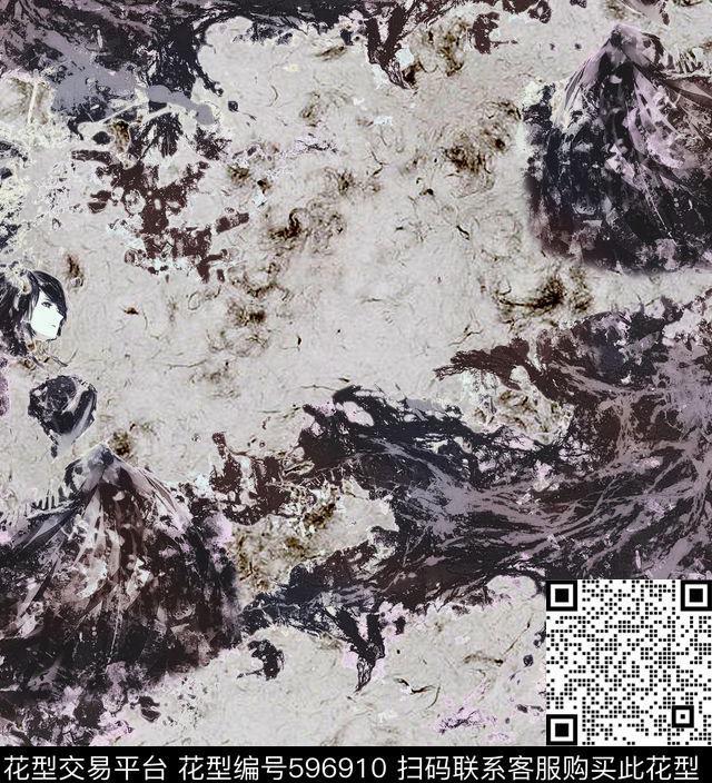 笔触肌理抽象山水数码印花华亿平台下载（图片编号: 596910） - 瓦栏（Walan）