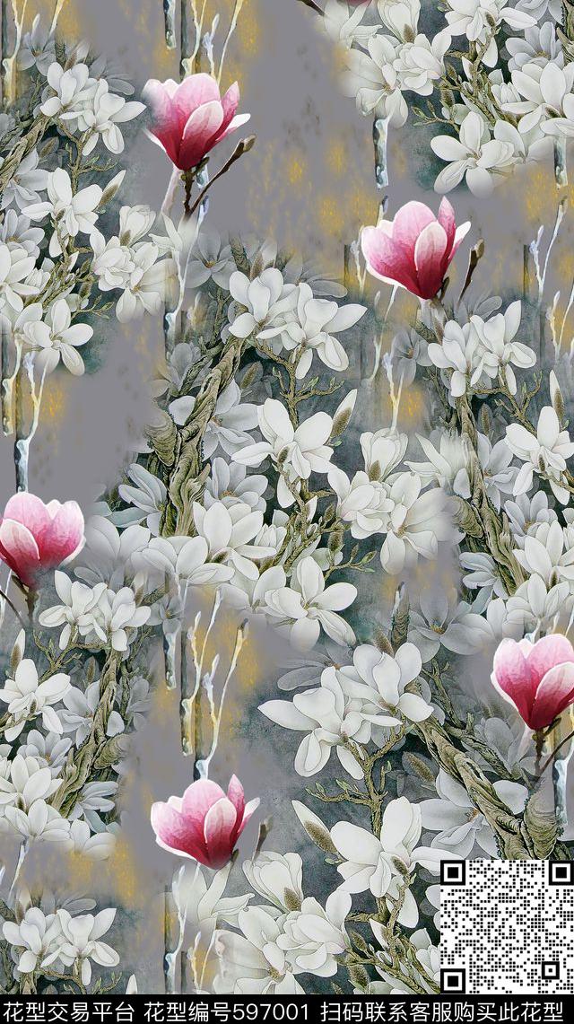 风格化花卉植物花卉时装数码印花华亿平台下载（图片编号: 597001） - 瓦栏（Walan）