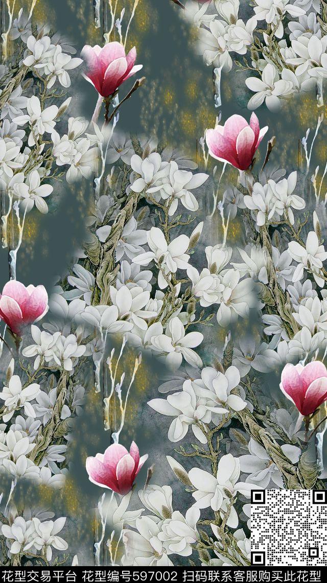 风格化花卉植物花卉时装数码印花华亿平台下载（图片编号: 597002） - 瓦栏（Walan）