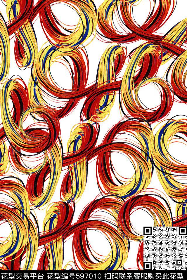 线条波浪字母数码印花华亿平台下载（图片编号: 597010） - 瓦栏（Walan）