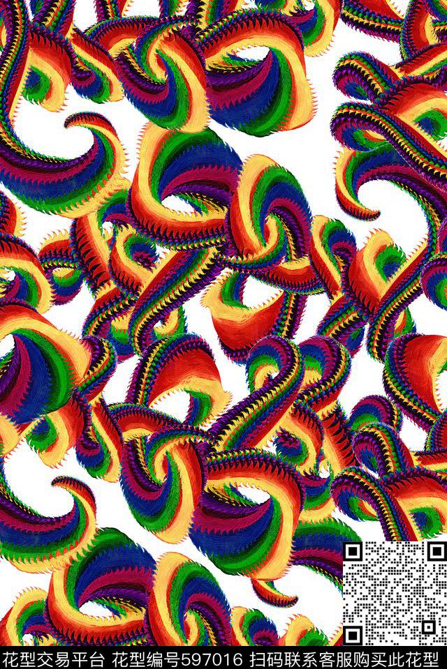 触手花纹五彩数码印花华亿平台下载（图片编号: 597016） - 瓦栏（Walan）
