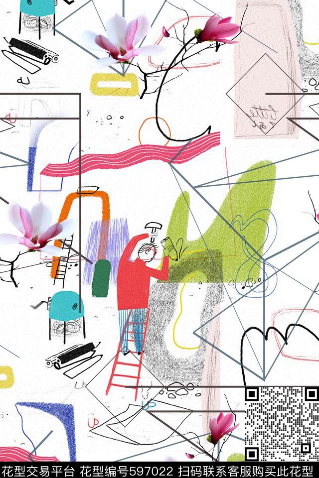 箱包礼品四方连续抽象几何数码印花华亿平台下载（图片编号: 597022） - 瓦栏（Walan）