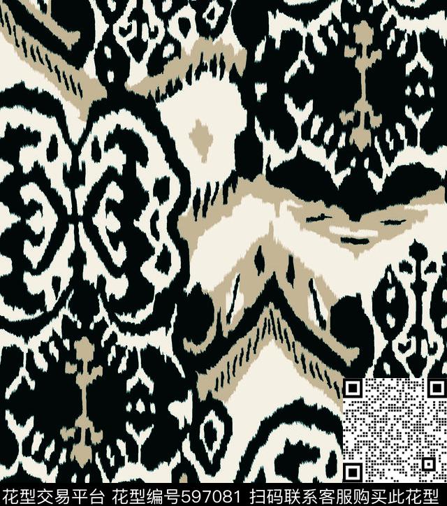 古典花抽象底纹抽象色块传统印花华亿平台下载（图片编号: 597081） - 瓦栏（Walan）