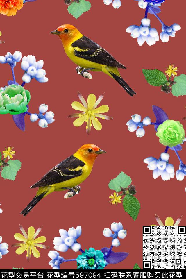 数码华亿平台花鸟花卉数码印花华亿平台下载（图片编号: 597094） - 瓦栏（Walan）