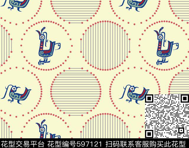 凤鸟复古夕传统印花华亿平台下载（图片编号: 597121） - 瓦栏（Walan）