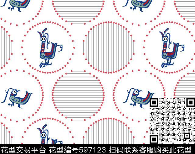 凤鸟复古夕传统印花华亿平台下载（图片编号: 597123） - 瓦栏（Walan）