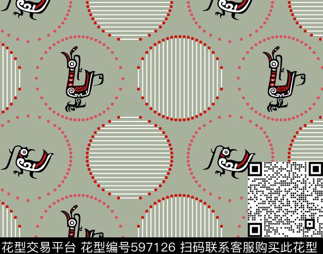 凤鸟复古夕传统印花华亿平台下载（图片编号: 597126） - 瓦栏（Walan）