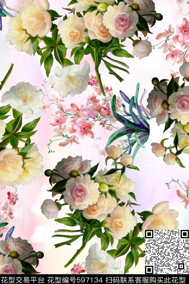 油画花卉牡丹数码印花华亿平台下载（图片编号: 597134） - 瓦栏（Walan）