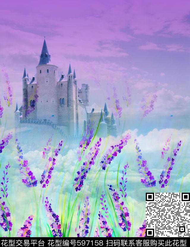 手绘薰衣草双边定位传统印花华亿平台下载（图片编号: 597158） - 瓦栏（Walan）