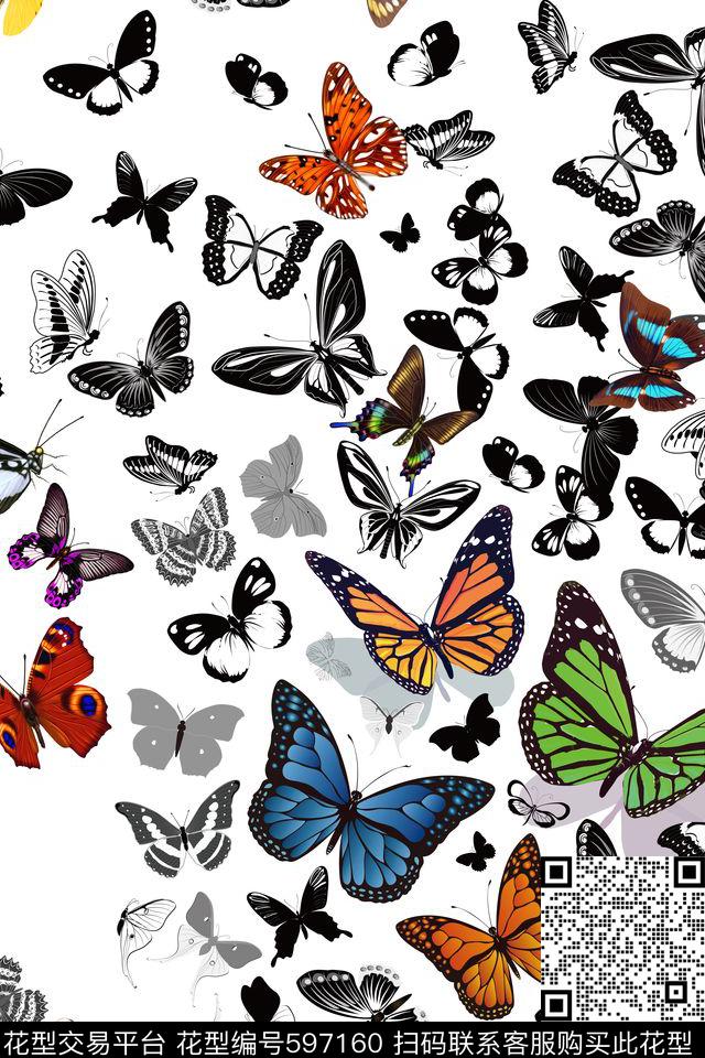 连衣裙手绘蝴蝶昆虫数码印花华亿平台下载（图片编号: 597160） - 瓦栏（Walan）