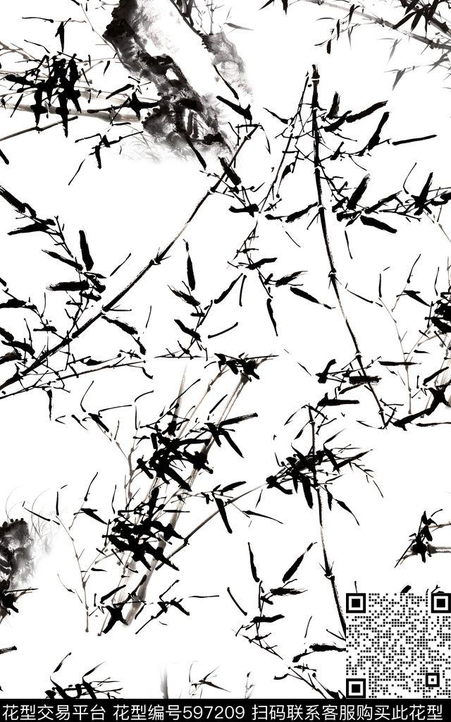 国画墨竹名族风数码印花华亿平台下载（图片编号: 597209） - 瓦栏（Walan）
