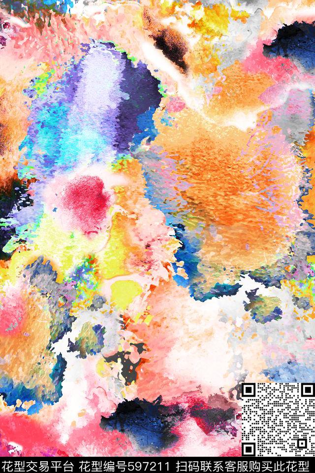 手绘抽象水彩数码印花华亿平台下载（图片编号: 597211） - 瓦栏（Walan）