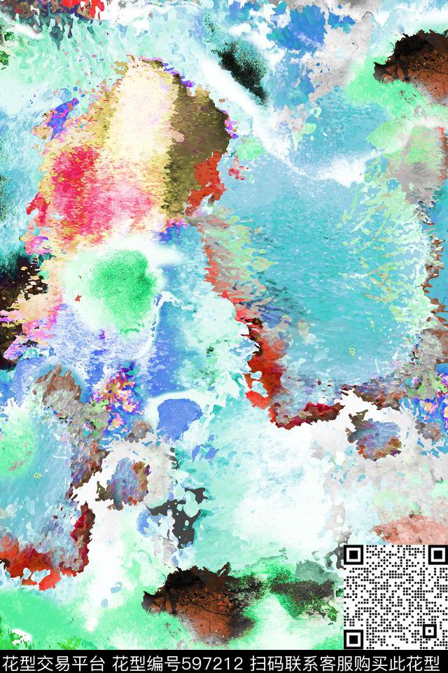 手绘抽象水彩数码印花华亿平台下载（图片编号: 597212） - 瓦栏（Walan）