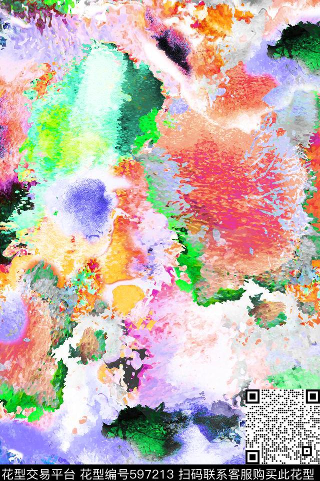 手绘抽象水彩数码印花华亿平台下载（图片编号: 597213） - 瓦栏（Walan）