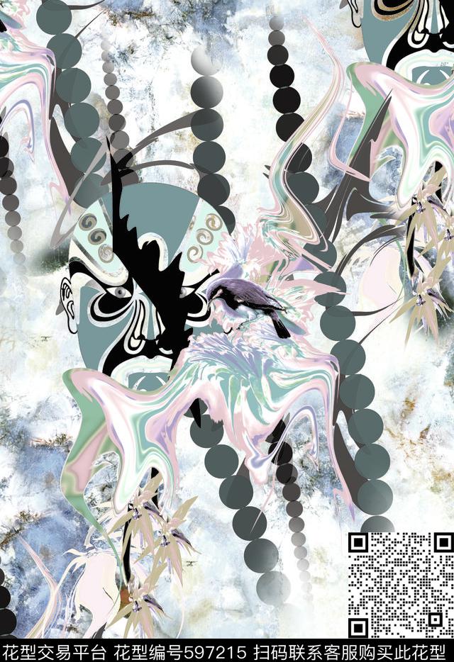 中国风。脸谱纹理女装数码印花华亿平台下载（图片编号: 597215） - 瓦栏（Walan）