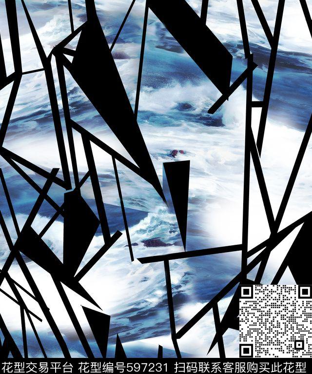 不规则几何风衣华亿平台海洋数码印花华亿平台下载（图片编号: 597231） - 瓦栏（Walan）