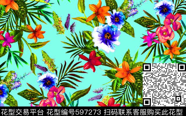花卉色彩淡雅.简单大气数码印花华亿平台下载（图片编号: 597273） - 瓦栏（Walan）