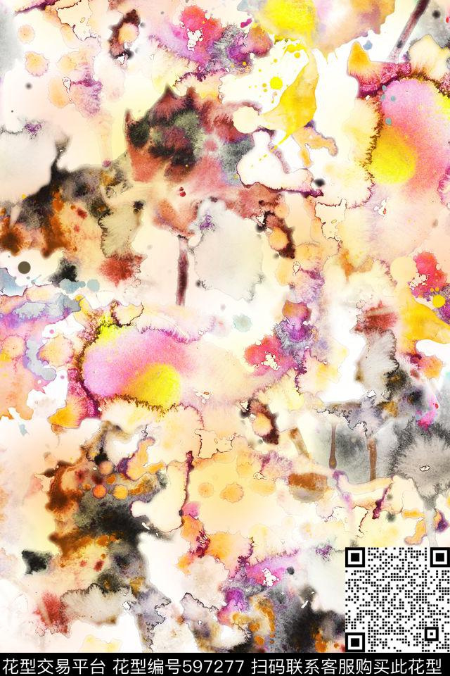 手绘抽象泼墨数码印花华亿平台下载（图片编号: 597277） - 瓦栏（Walan）