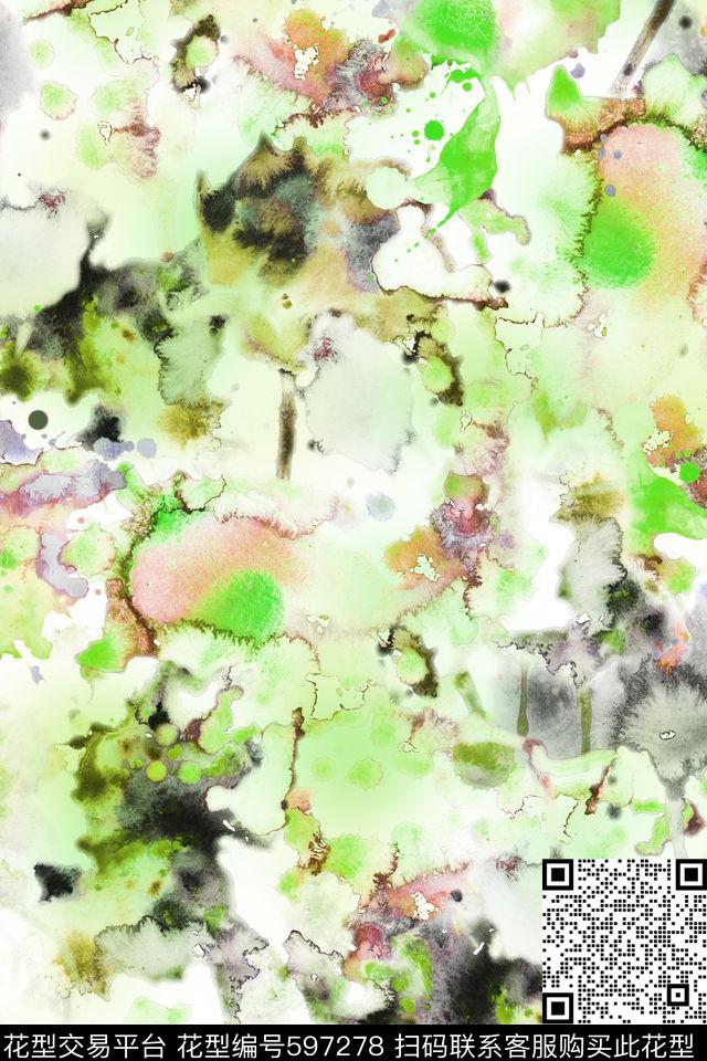 手绘抽象泼墨数码印花华亿平台下载（图片编号: 597278） - 瓦栏（Walan）
