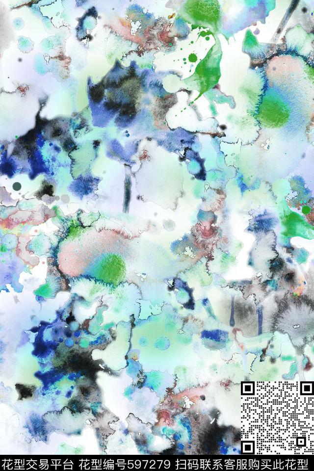 手绘抽象泼墨数码印花华亿平台下载（图片编号: 597279） - 瓦栏（Walan）