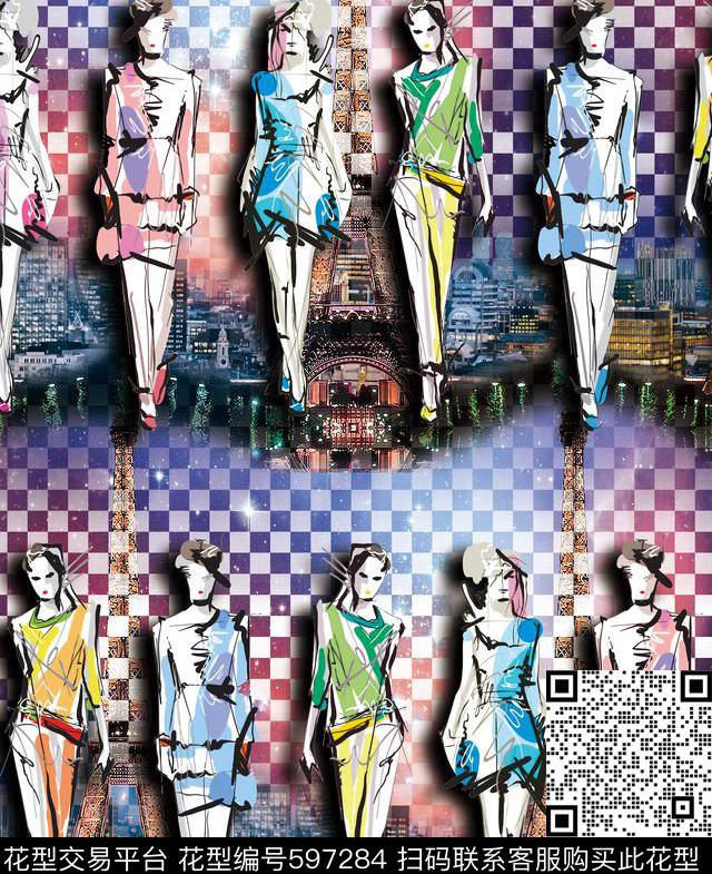 人物模特.绚丽色彩.几何底纹数码印花华亿平台下载（图片编号: 597284） - 瓦栏（Walan）