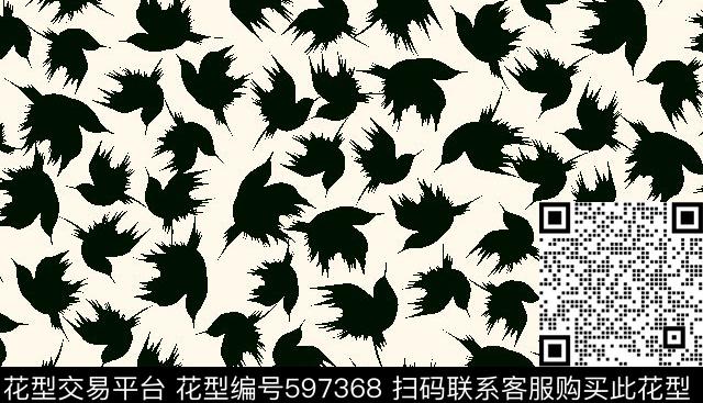 飞鸟树叶剪影传统印花华亿平台下载（图片编号: 597368） - 瓦栏（Walan）