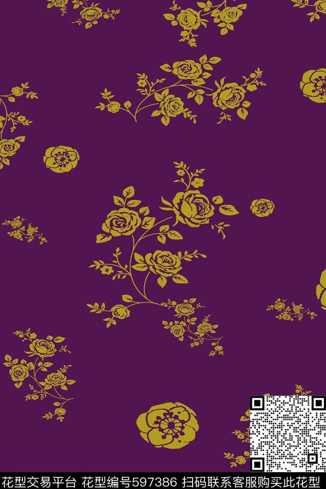 图案古典花卉传统印花华亿平台下载（图片编号: 597386） - 瓦栏（Walan）