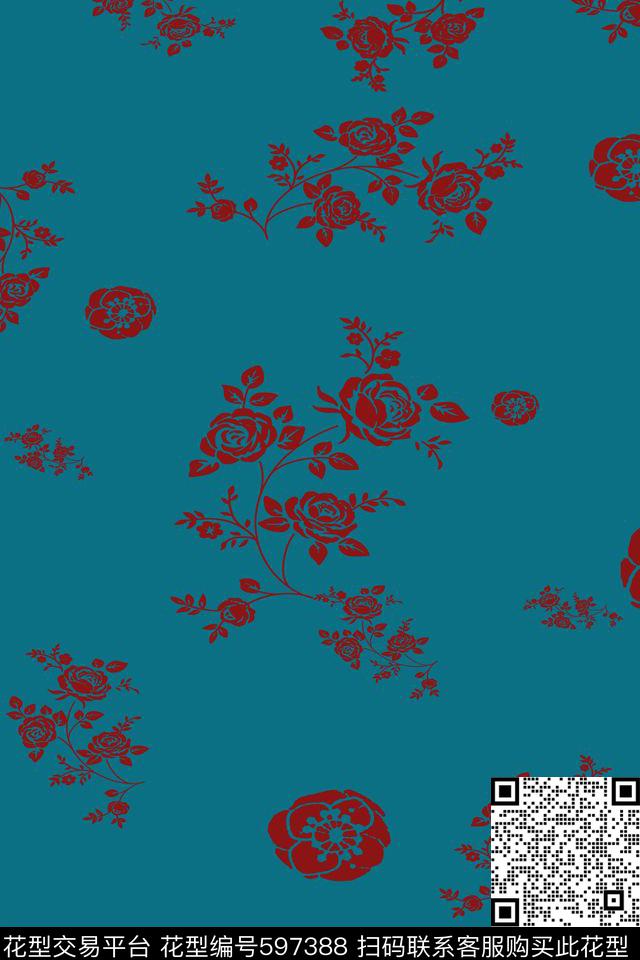 图案古典花卉传统印花华亿平台下载（图片编号: 597388） - 瓦栏（Walan）