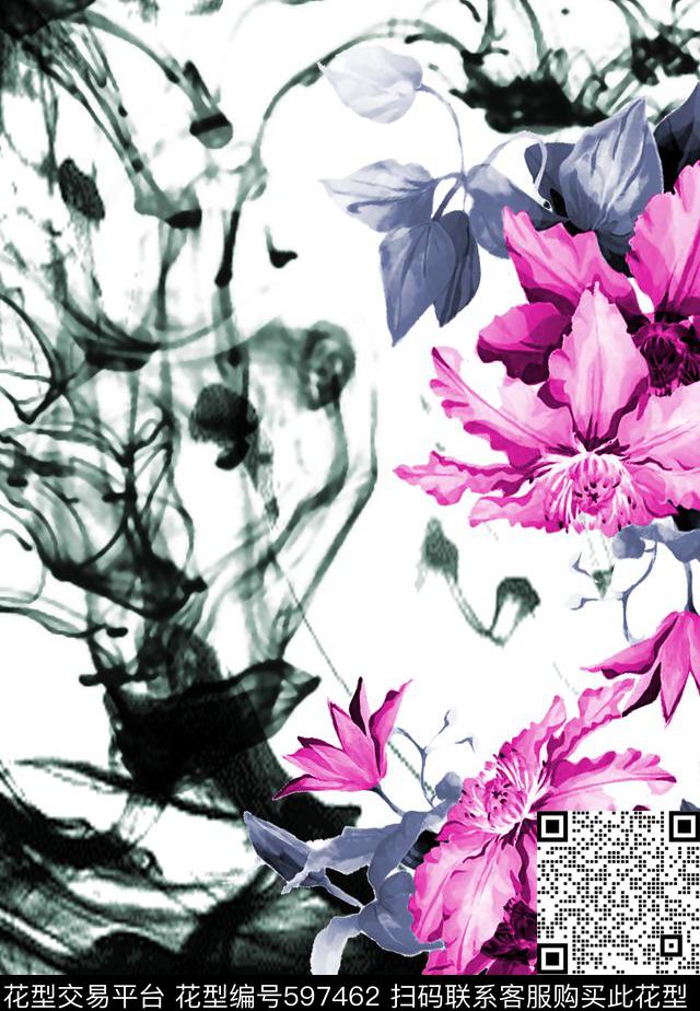 花卉抽象欧洲数码印花华亿平台下载（图片编号: 597462） - 瓦栏（Walan）